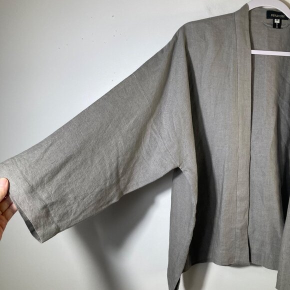Womens Eskandar Open Linen Jacket Heavy Weight‎ Lagenlook Gray Esk 0 US 6/8 - Picture 3 of 11